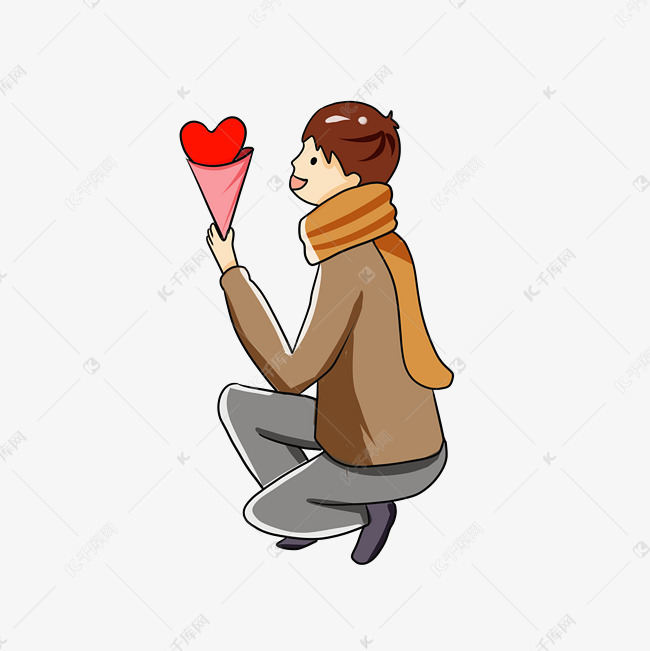 手绘求爱的男孩插画