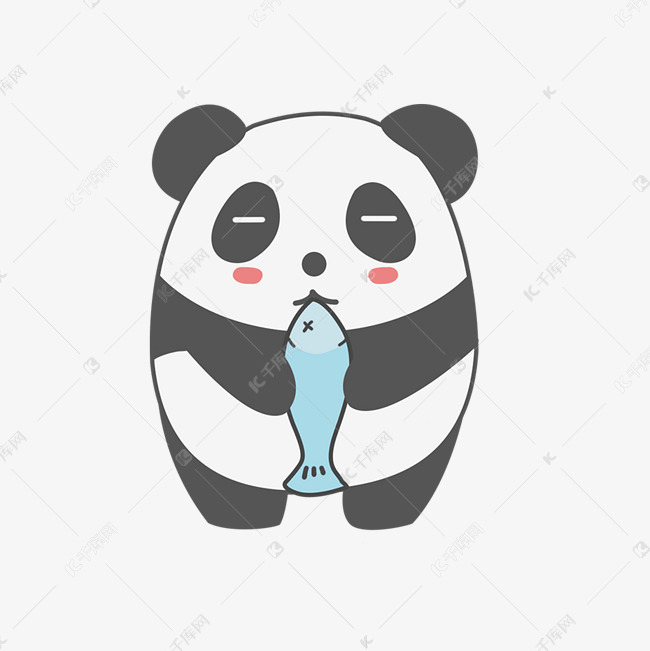 卡通抓着鱼的熊猫
