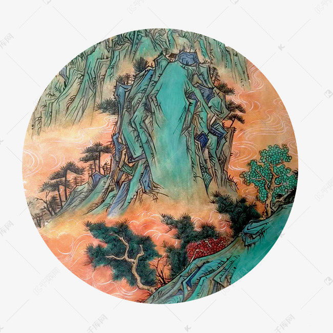 中国传统水墨工笔山石点翠云海江河png素材图片免费下载 高清卡通手绘psd 千库网 图片编号