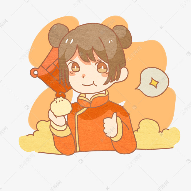 中国风吃包子女孩png