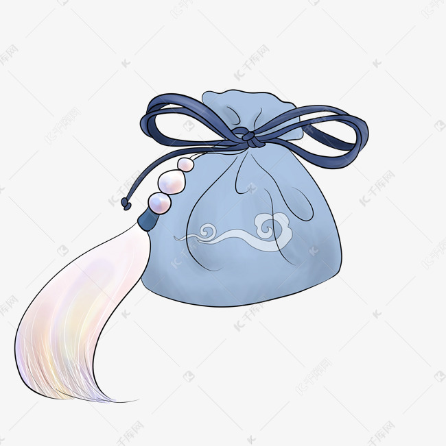 蓝色的荷包手绘插画