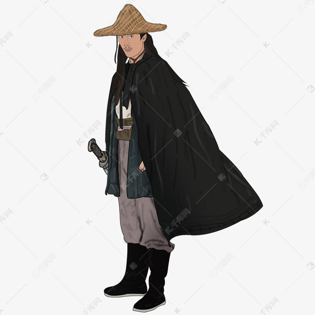 一位带着斗笠的古风侠客png图