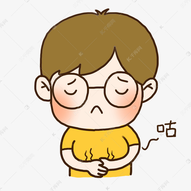 手绘可爱眼镜男孩饿了肚子叫表情