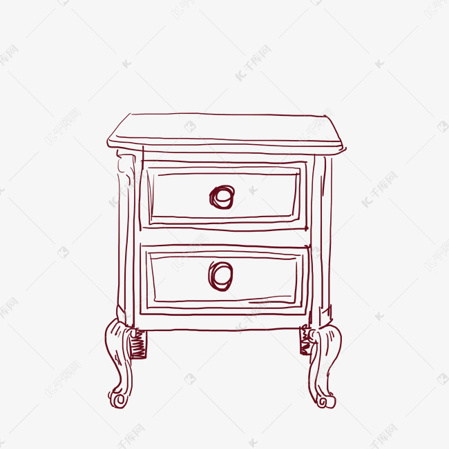 手绘线描床头柜