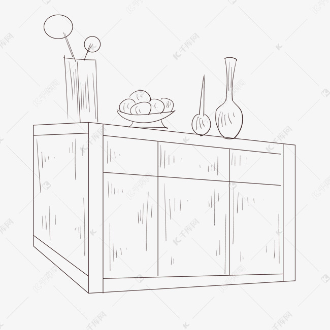 线描柜子和食物插画