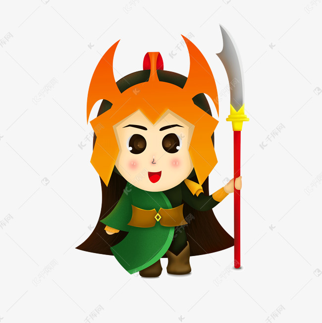 可爱卡通女版小关公渐变小插画