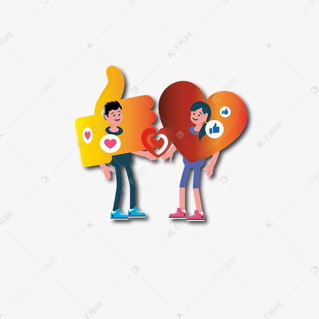 卡通握手的一对情侣