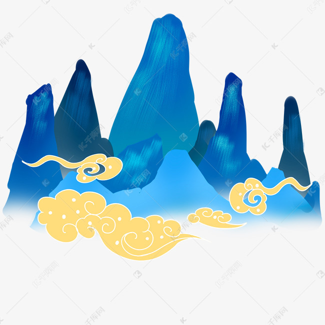 蓝色古风仙山元素