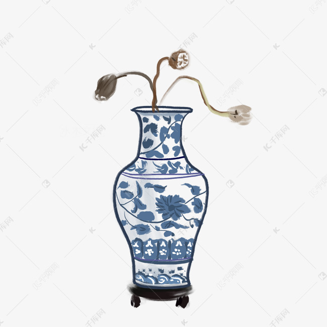 手绘水墨古典青花瓷大花瓶