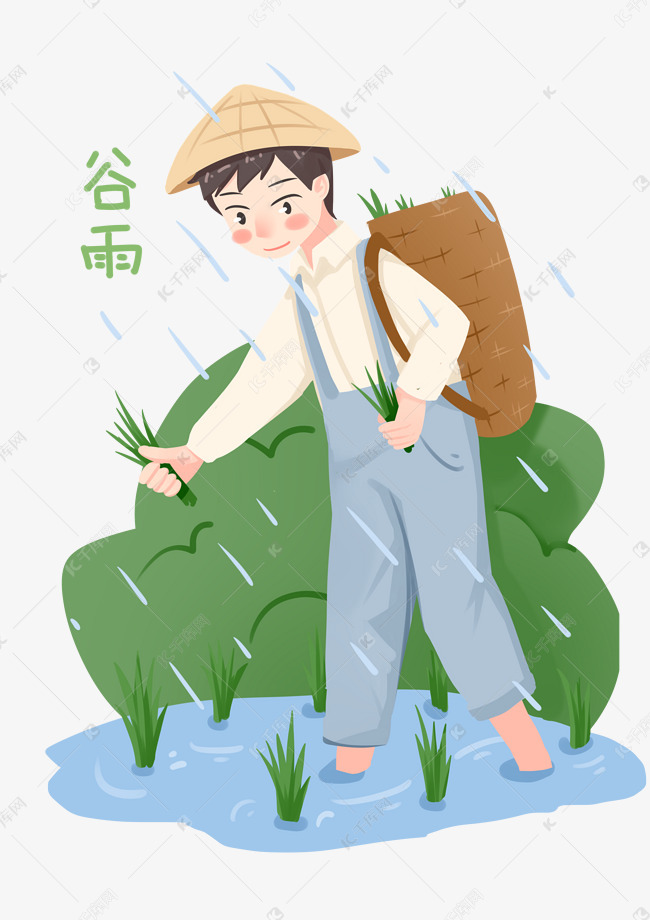 插秧的小男孩