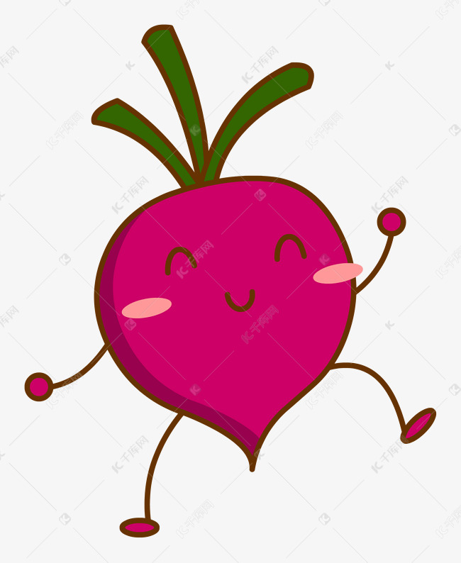 卡通拟人化蔬菜食材紫萝卜免抠图