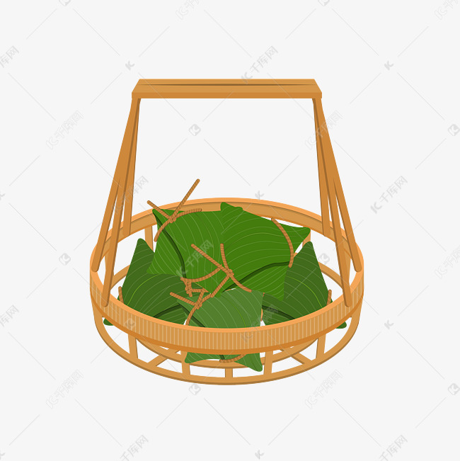手绘扁平端午节竹篮装粽子