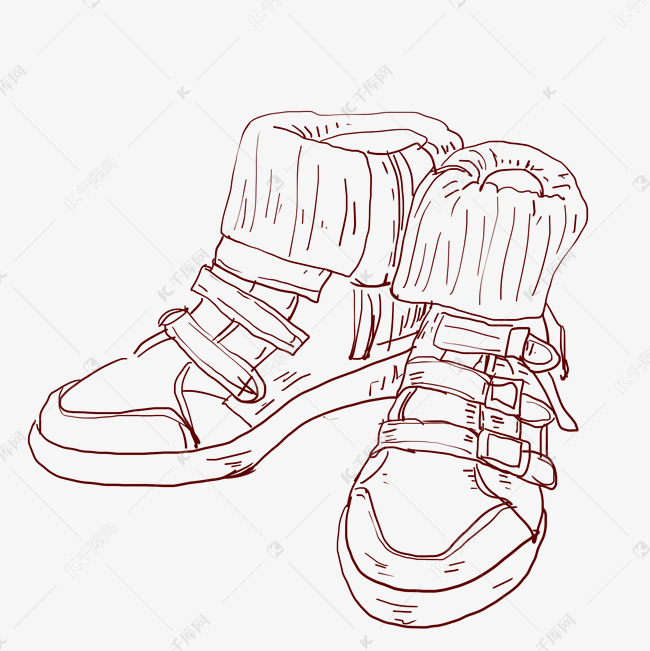 线描马丁靴手绘插画