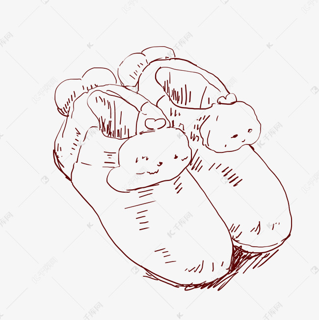 线描棉鞋鞋子插画