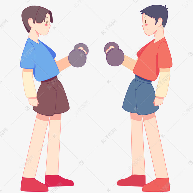 卡通手绘男孩举哑铃健身
