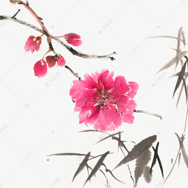 桃花与竹子