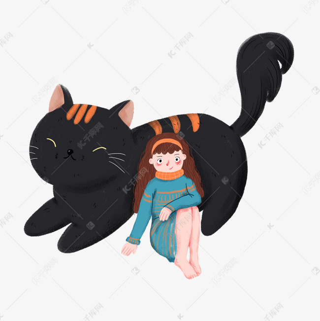 免抠元素 童话人物 猫和女孩动物孩子素材来源:千库网商用版权素材