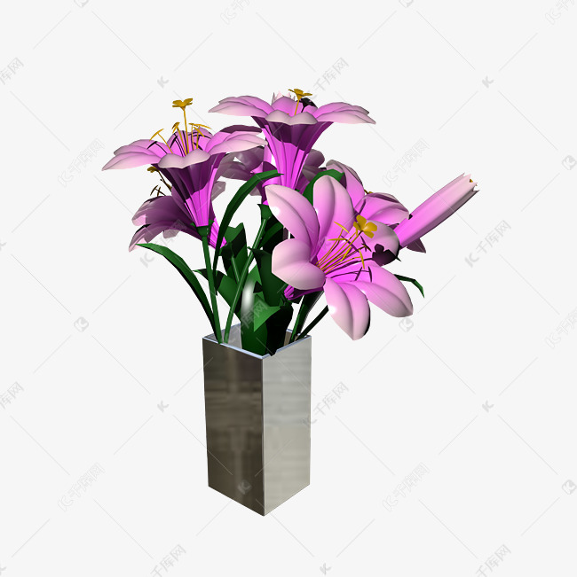 粉色百合花瓶组合素材图片免费下载 高清免抠摄影psd 千库网 图片编号