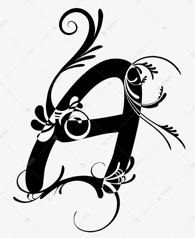 大写a字母变化花朵藤蔓装饰图案