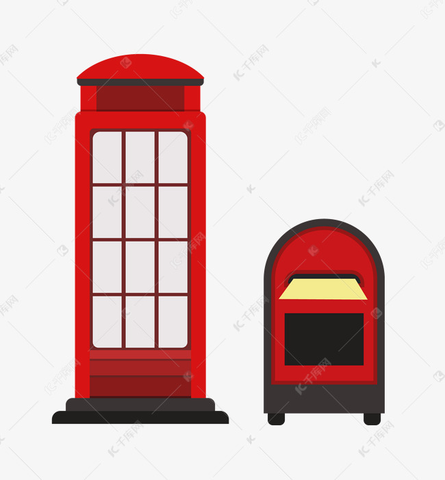 卡通红色电话亭信箱插画