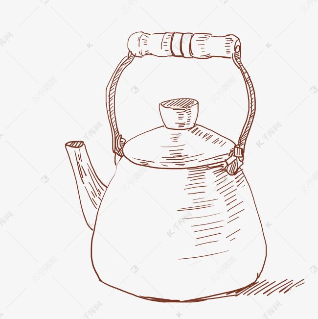 线描热水壶手绘插画