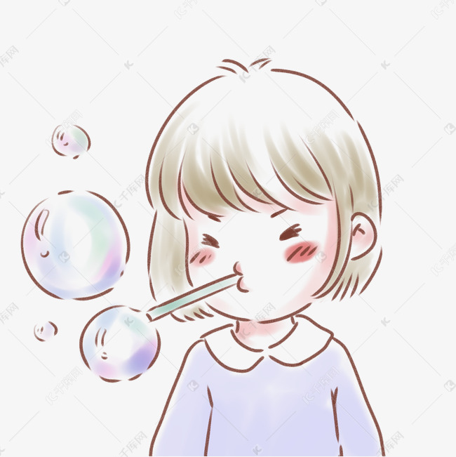 可爱插画风吹泡泡玩的小女孩素材图片免费下载 高清卡通手绘psd 千库网 图片编号