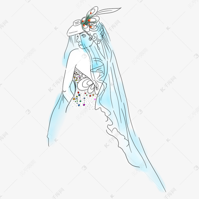 服装水彩人物头纱