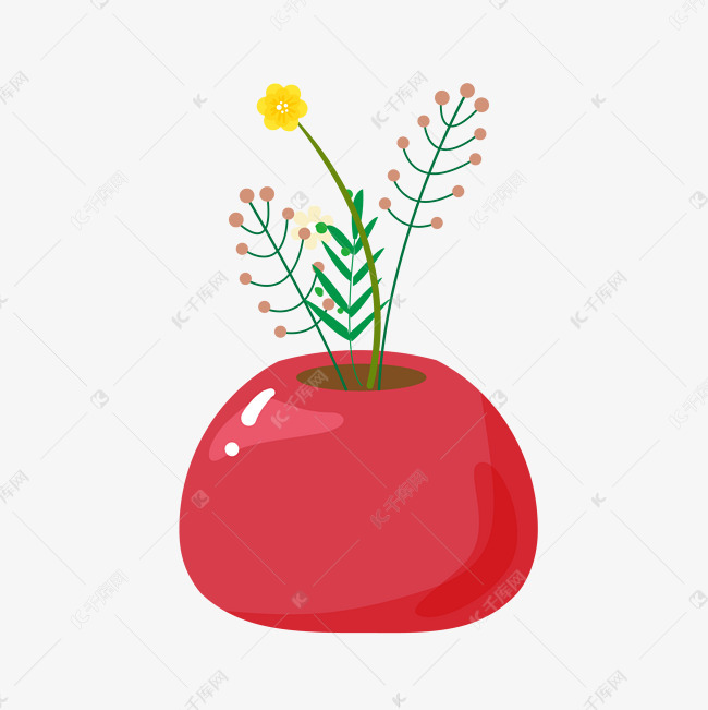 红色的花盆盆栽插画