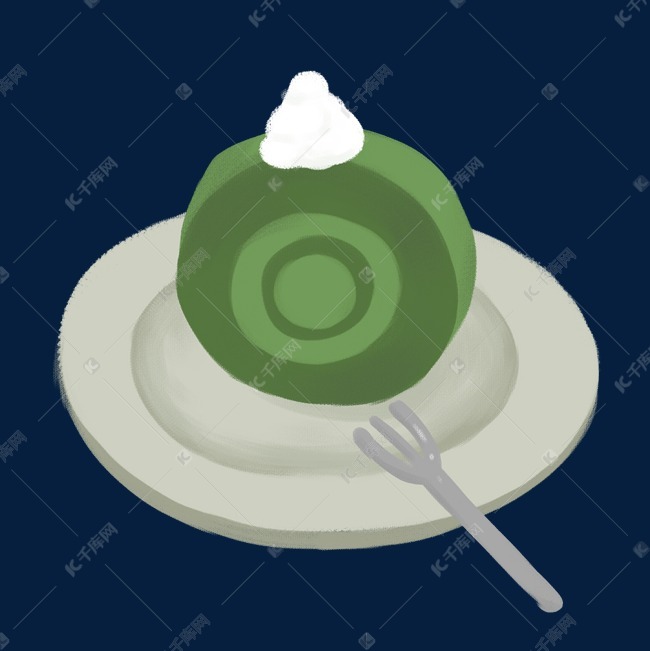 手绘蛋糕奶油抹茶卷