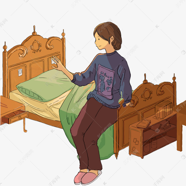 灰色坐在床上的女孩