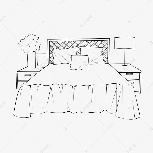 漂亮的线描双人床插画