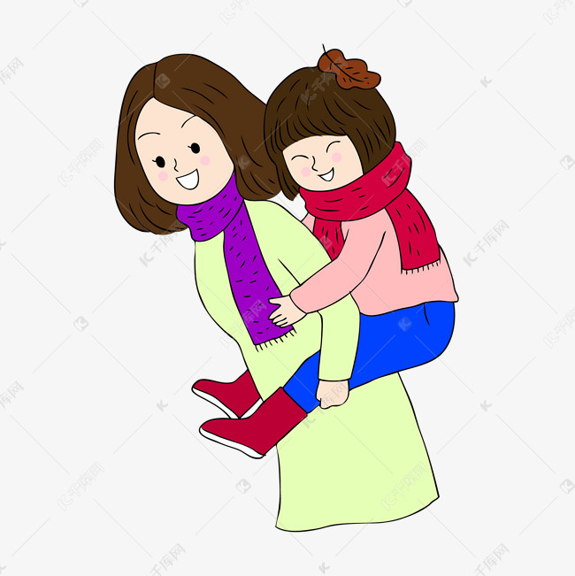 妈妈背着女儿