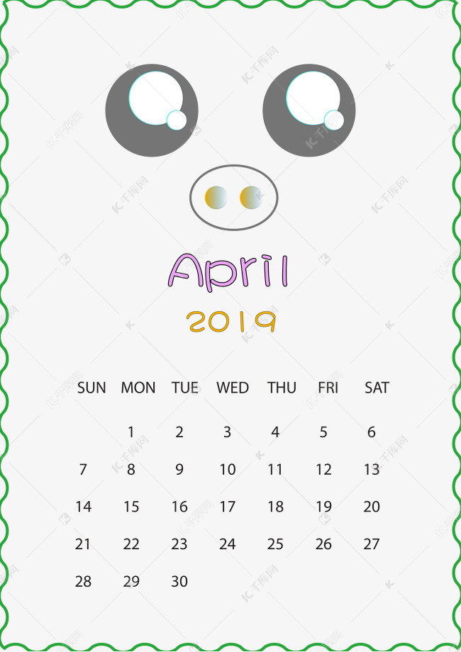 猪年大吉卡通手绘日历4月素材图片免费下载-千库网