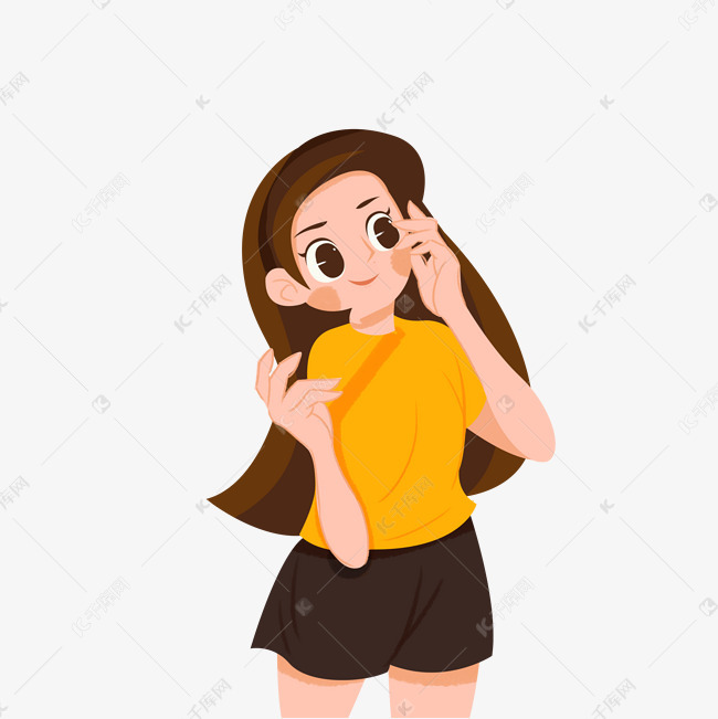 卡通着短衣短裤的女孩免扣图