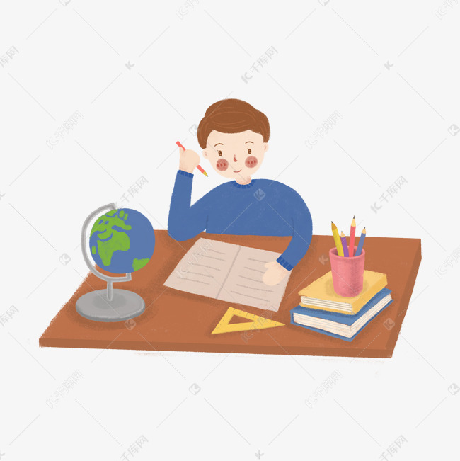 卡通正在做作业的男孩素材图片免费下载-千库网