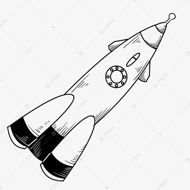 手绘线描火箭插画