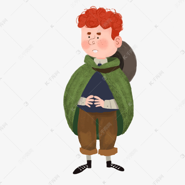 站着带帽子的小男孩
