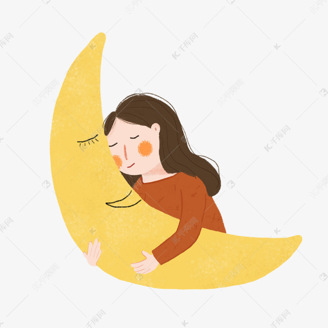 抱着月亮睡觉女孩