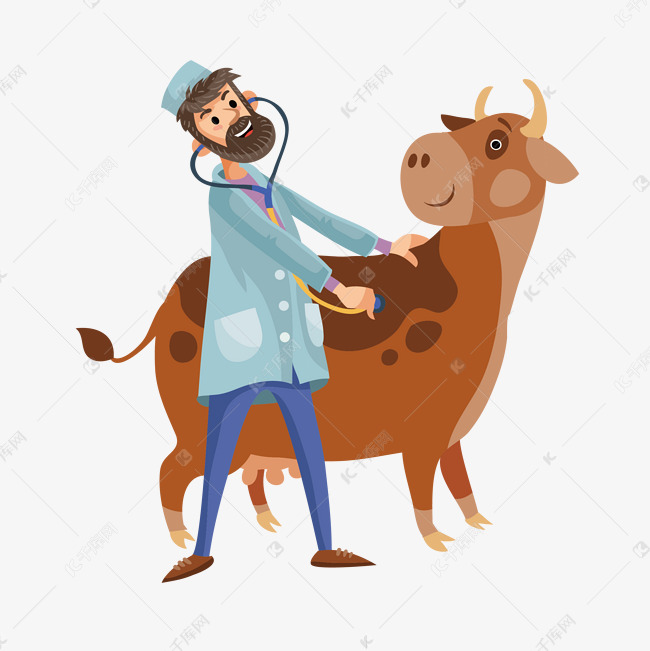 给牛检查的兽医矢量素材