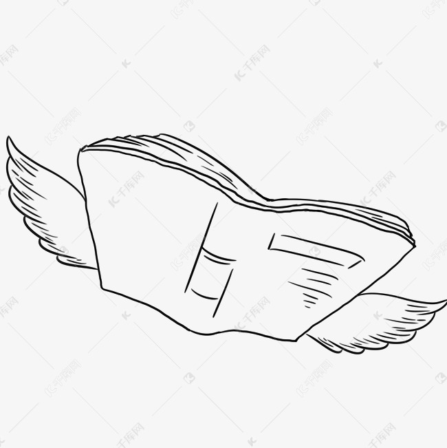 线条可爱飞翔书本简约线稿