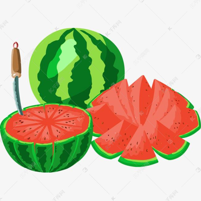 手绘用刀切开的西瓜