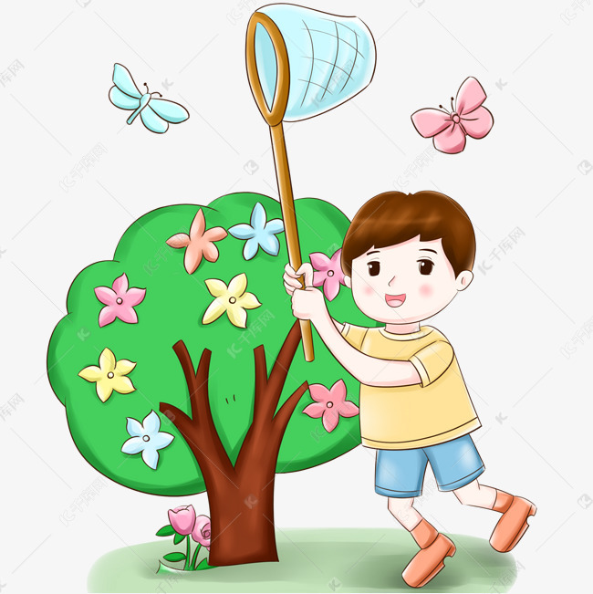 扑蝴蝶的男孩素材图片免费下载-千库网