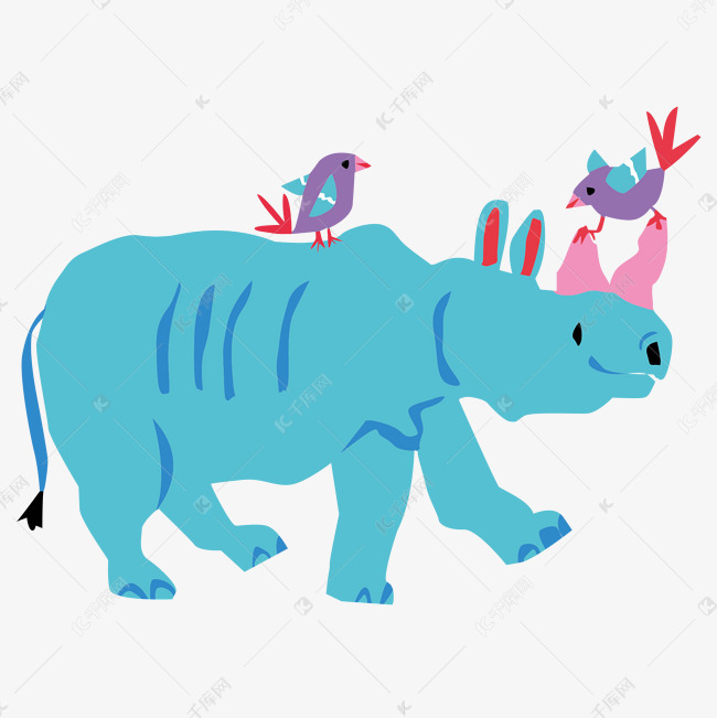 犀牛头飞来两只小鸟