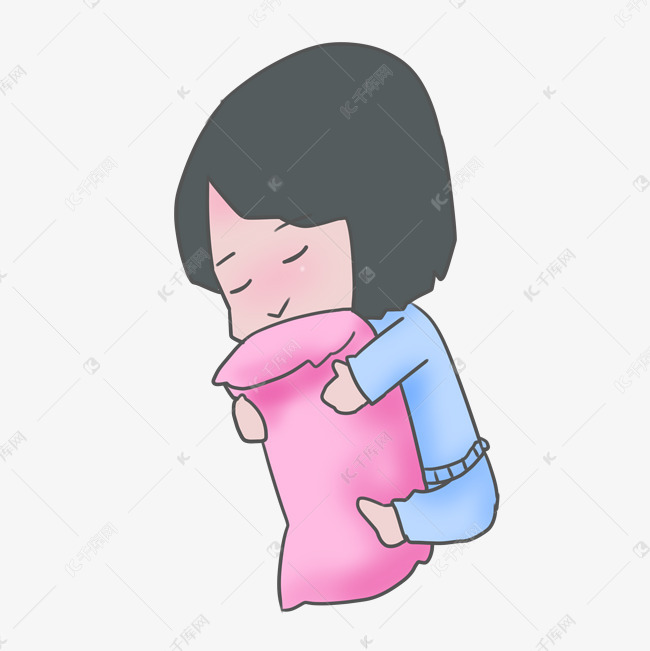 抱着枕头睡觉的女孩