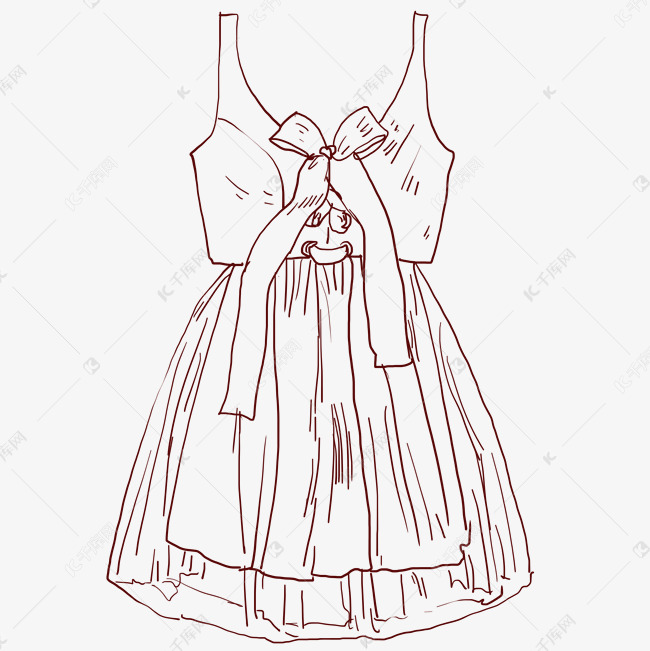 手绘线描裙子插画