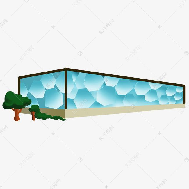 手绘蓝色水立方插画