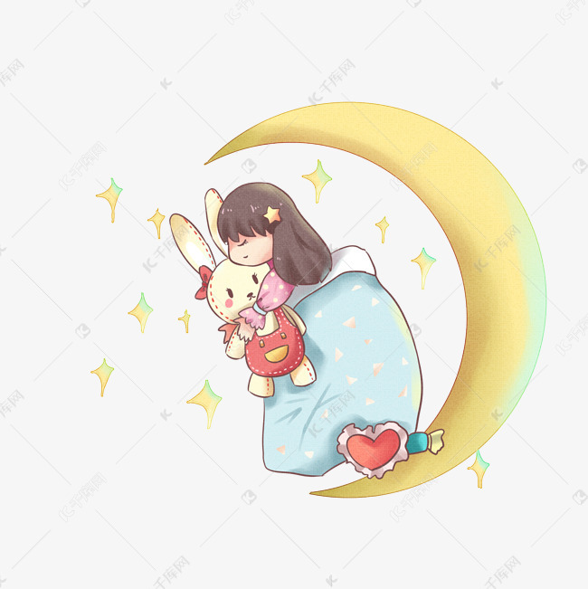 抱着兔子睡觉的女孩