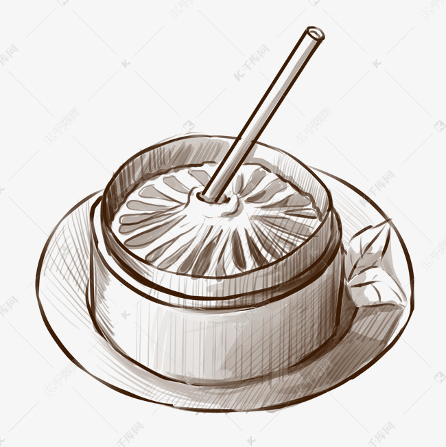 线描中式小吃灌汤包