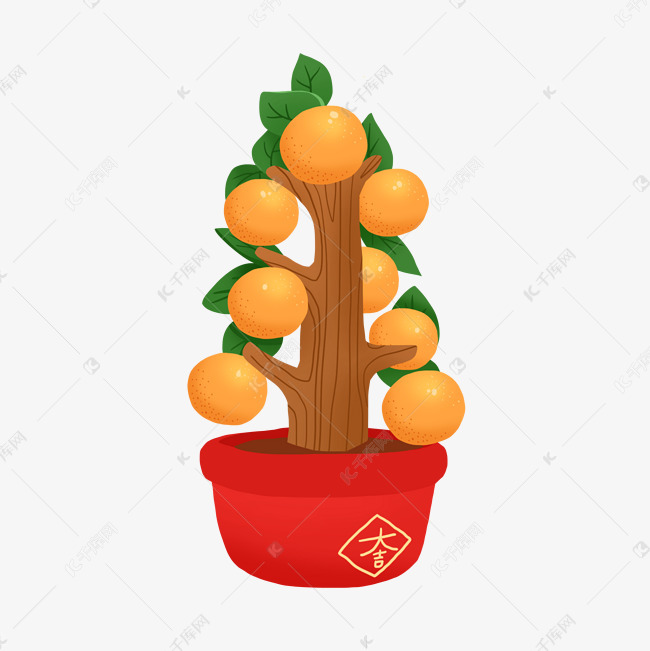 春节大吉大利桔子树装饰免抠pn