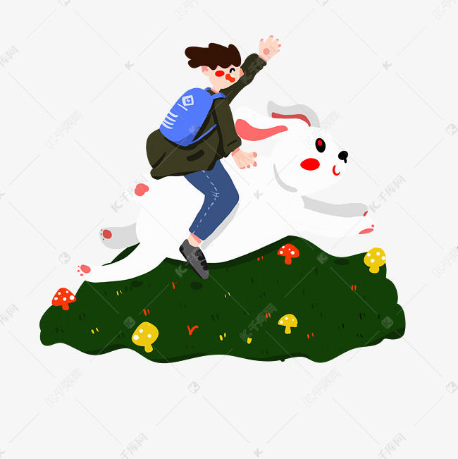 骑着兔子的小男孩